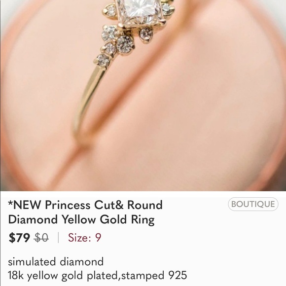 *NEW Princess Cut& Round  Diamond Yellow Gold Ring - Picture 6 of 7